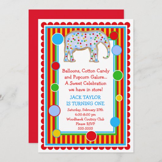 Invitation d'anniversaire d'éléphant de cirque (Devant / Derrière)