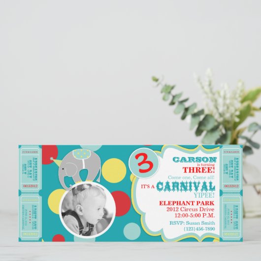 Invitation d'anniversaire d'éléphant de cirque (Debout devant)