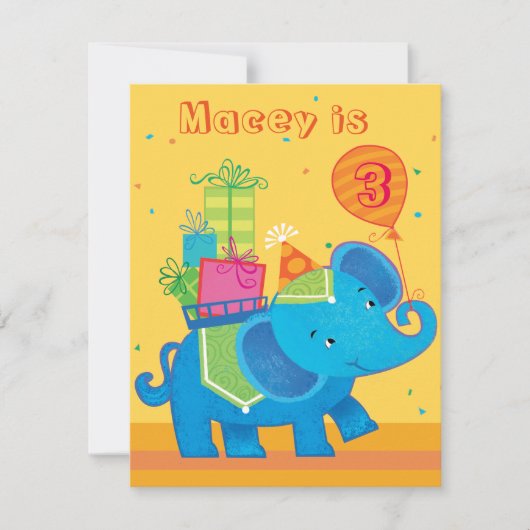 Invitation d'anniversaire d'éléphant personnalisée (Devant)