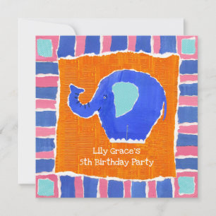 Invitation d'anniversaire d'éléphant personnalisée