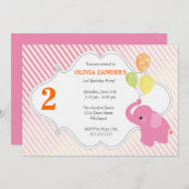 Invitation d'anniversaire d'éléphant rose (Devant / Derrière)