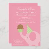 Invitation d'anniversaire d'éléphant rose 5x7 (Devant / Derrière)