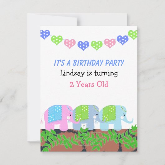 Invitation d'anniversaire d'éléphants indiens (Devant)