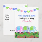 Invitation d'anniversaire d'éléphants indiens (Devant / Derrière)