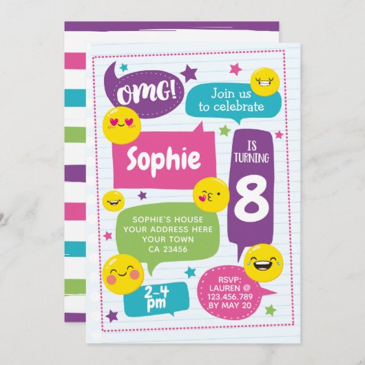 Invitation d'anniversaire d'Emoij (Devant / Derrière)