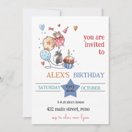 Invitation d'anniversaire d'enfant avec hérisson (Devant)
