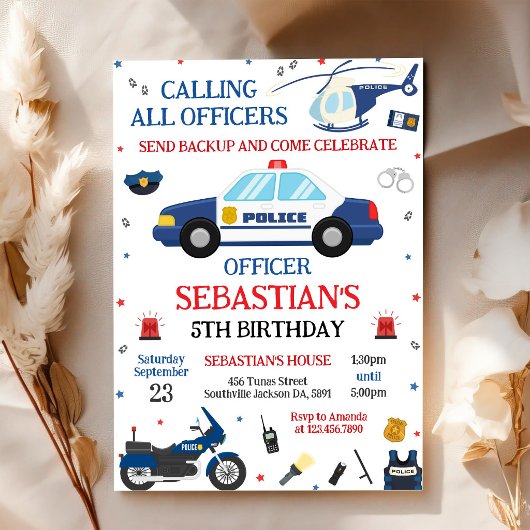 Invitation d'anniversaire d'enfant Officier de pol