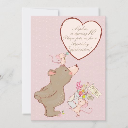 Invitation d'anniversaire d'enfants d'ours et de (Devant)
