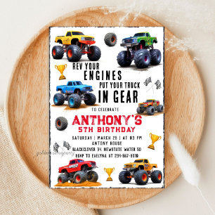 Invitation d'anniversaire d'équipe de camion monst