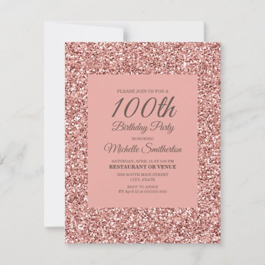 Invitation d'anniversaire des 100 ans pour femme à (Devant)