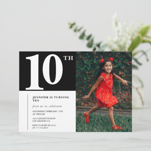 Invitation d'anniversaire des 10 ans chic filles p (Debout devant)