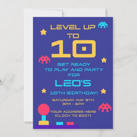 Invitation d'anniversaire des 10 ans Level Up | Mo (Devant)