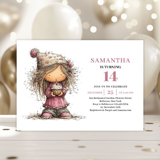 Invitation d'anniversaire des 14 ans d'une fille d