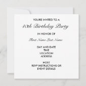 Invitation d'anniversaire des 40 ans en noir (Dos)