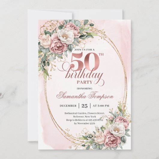 Invitation d'anniversaire des 50 ans Minimal Elega (Devant)
