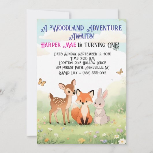 Invitation d'anniversaire des amis de la forêt for (Devant)