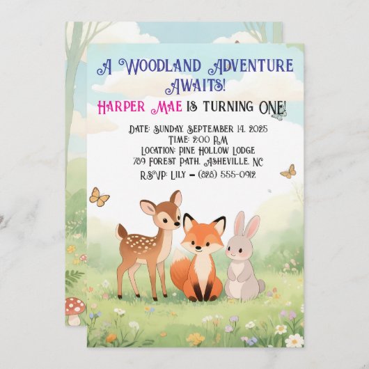 Invitation d'anniversaire des amis de la forêt for (Devant / Derrière)