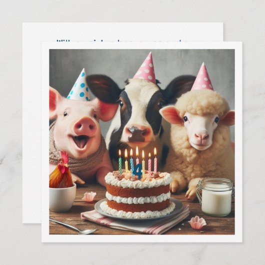 Invitation d'anniversaire des animaux de ferme, an (Devant / Derrière)