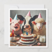 Invitation d'anniversaire des animaux de ferme, an (Devant)