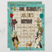 Invitation d'anniversaire des animaux de fête (Devant / Derrière)