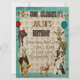 Invitation d'anniversaire des animaux de fête