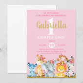 Invitation d'anniversaire des animaux Safari, rose (Devant / Derrière)