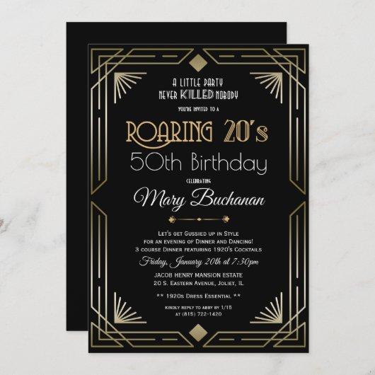 Invitation d'anniversaire des années 20 (Devant / Derrière)
