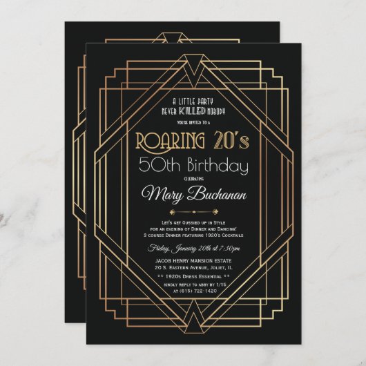 Invitation d'anniversaire des années 20 (Devant / Derrière)
