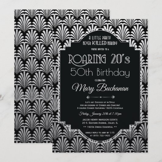 Invitation d'anniversaire des Années folles (Devant / Derrière)