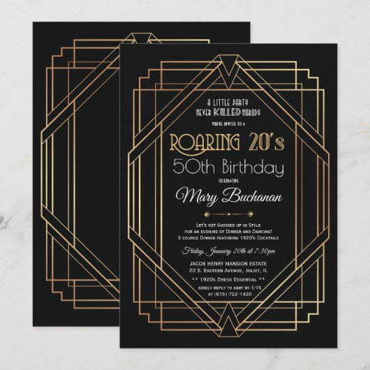 Invitation d'anniversaire des Années folles (Devant / Derrière)