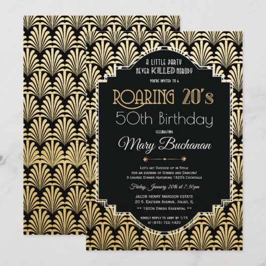 Invitation d'anniversaire des Années folles (Devant / Derrière)