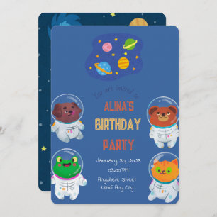 Invitation d'anniversaire des astronautes animaux