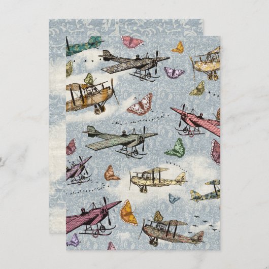 Invitation d'anniversaire des avions et papillons  (Devant / Derrière)