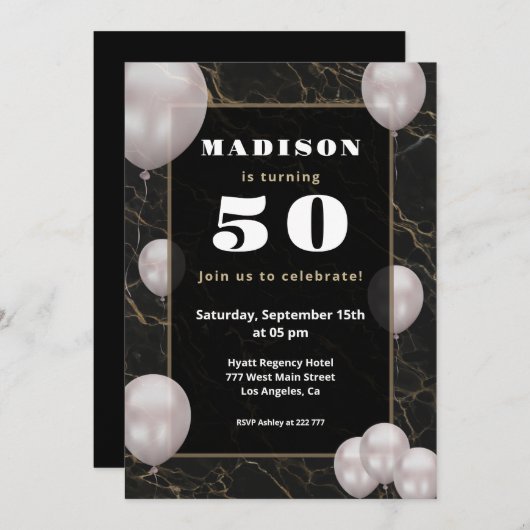 Invitation d'anniversaire des ballons (Devant / Derrière)