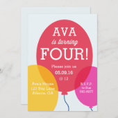 Invitation d'anniversaire des ballons (Devant / Derrière)