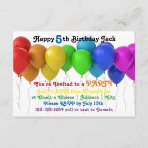 Invitation d'anniversaire des ballons arc-en-ciel 