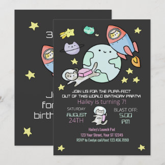 Invitation d'anniversaire des chats de l'espace ex