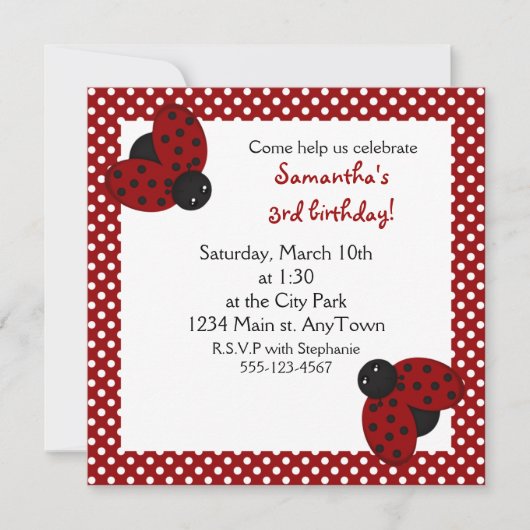 Invitation d'anniversaire des chouettes Ladybugs r (Devant)