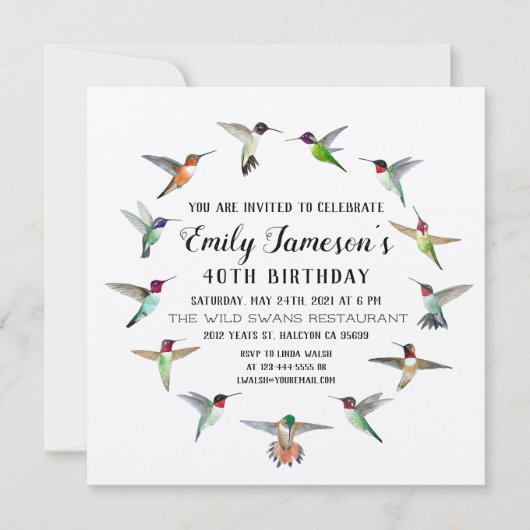 Invitation d'anniversaire des colibris (Devant)