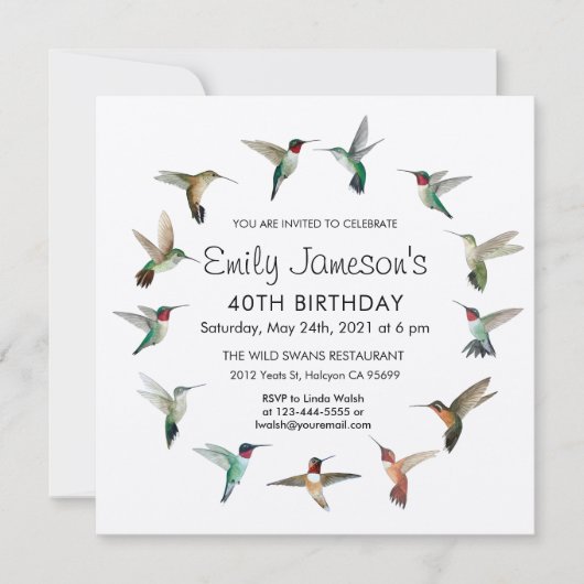 Invitation d'anniversaire des colibris (Devant)