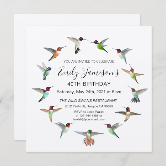 Invitation d'anniversaire des colibris (Devant / Derrière)