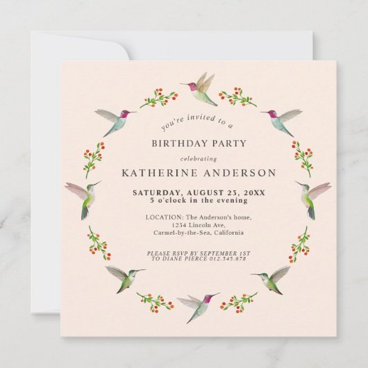 Invitation d'anniversaire des colibris d'Anna (Devant)