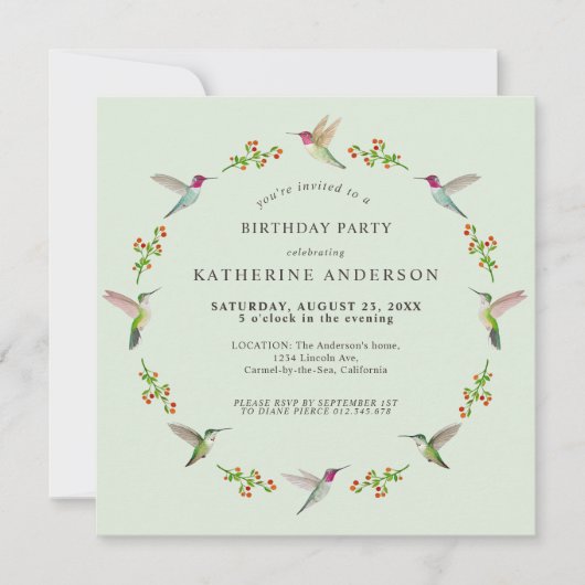 Invitation d'anniversaire des colibris d'Anna (Devant)