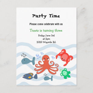 Invitation d'anniversaire des créatures de la mer