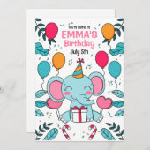 Invitation d'anniversaire des éléphants, animaux d (Devant / Derrière)