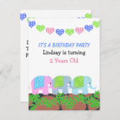 Invitation d'anniversaire des éléphants indiens (Devant / Derrière)