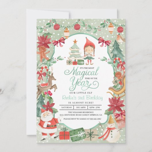 Invitation d'anniversaire des Elfes de Noël (Devant)