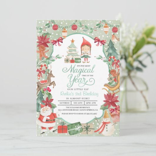 Invitation d'anniversaire des Elfes de Noël (Debout devant)