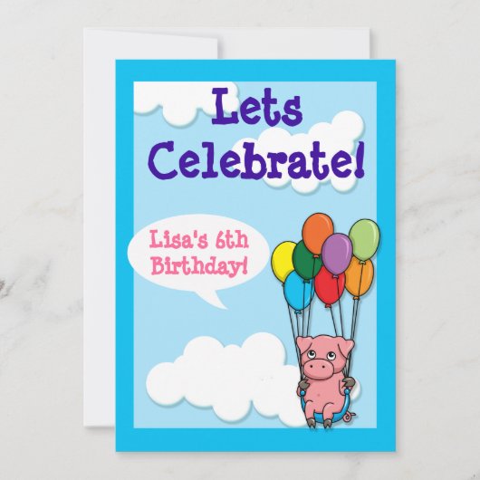 Invitation d'anniversaire des enfants de Cochon de (Devant)