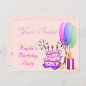 Invitation d'anniversaire des filles (Devant / Derrière)